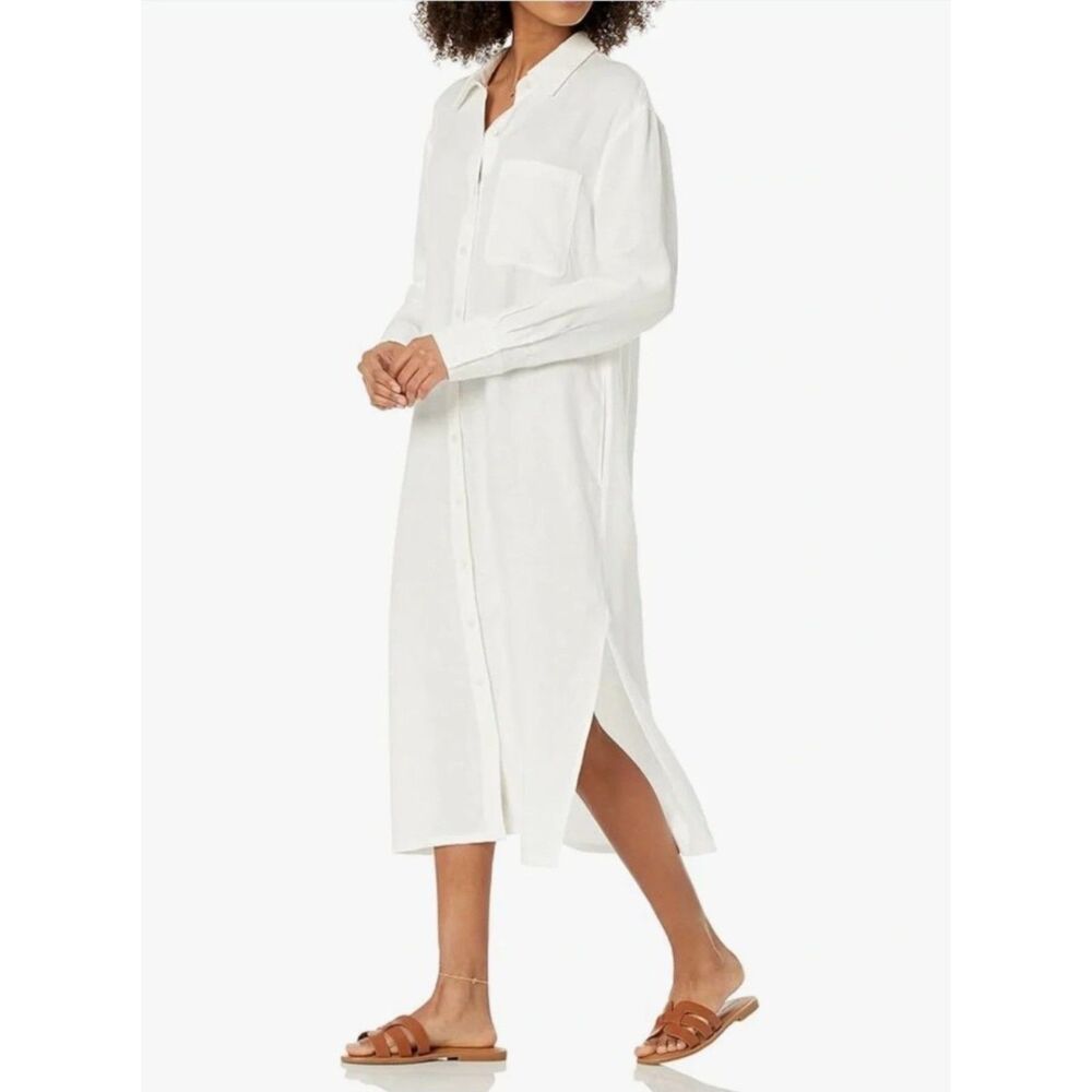 The Drop Fiona Relaxed Linen Midi Shirt Dress | SZ XSmall